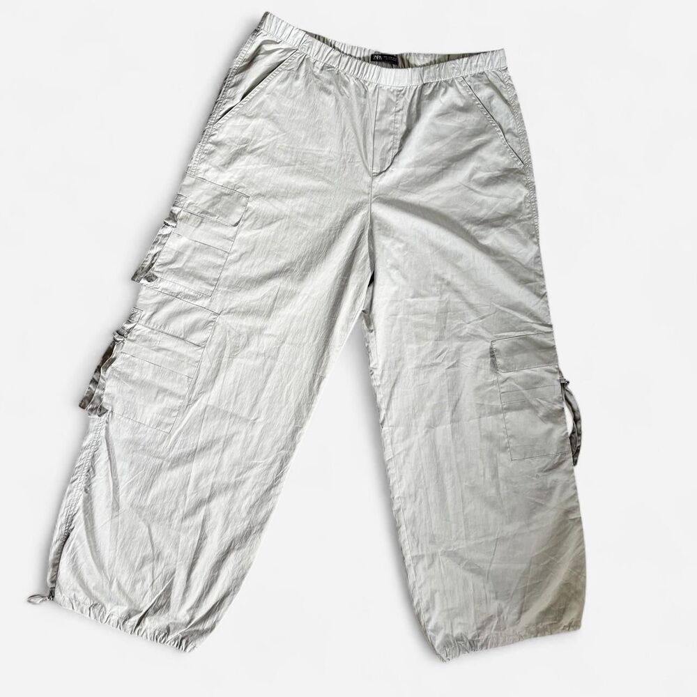 Zara Cream Parachute Cargo Wide Leg Pants